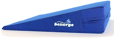 Benergo-tartásjavító gerincpárna-ergonomikus ékpárna-klasszik-kék- irodai széken ülve-beállítja a gerinc helyes pozícióját