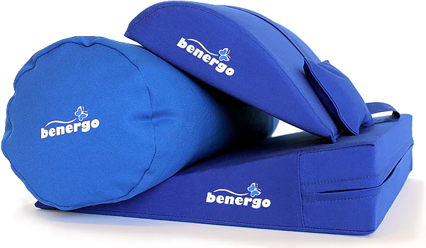 Benergo-teljes csomag-klasszik kék-tartásjavító párnák egy csomagban: ékpárna, deréktámasz, hengerpárna, egyedi színkombináció 